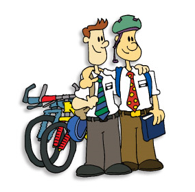 Image result for mormon missionaries bicycles cartoon